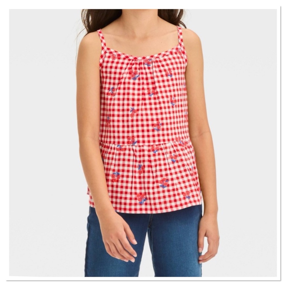Girls Embroidered Americana Gingham Peplum Tank Cat & Jack